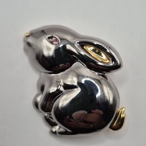 Vintage Liz Claiborne  Bunny Brooch With Blue Rhinestone Gold And Silver Tone